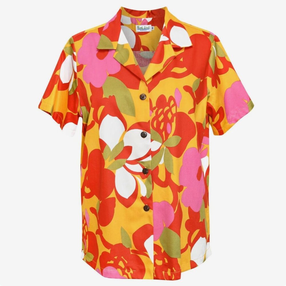 Jams World Cotton Print Hawaiian Shirt Hau Gold XS